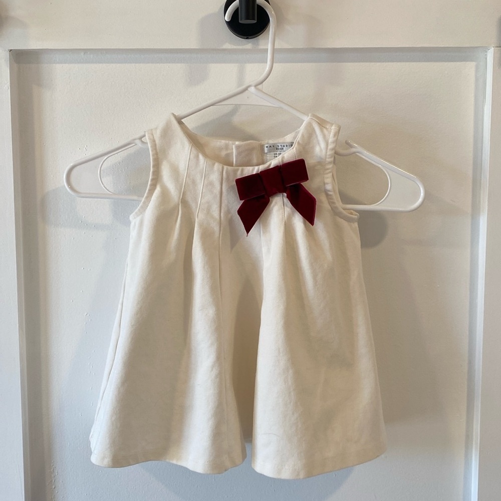 MAX STUDIO cream girls dress with cute red velvet bow